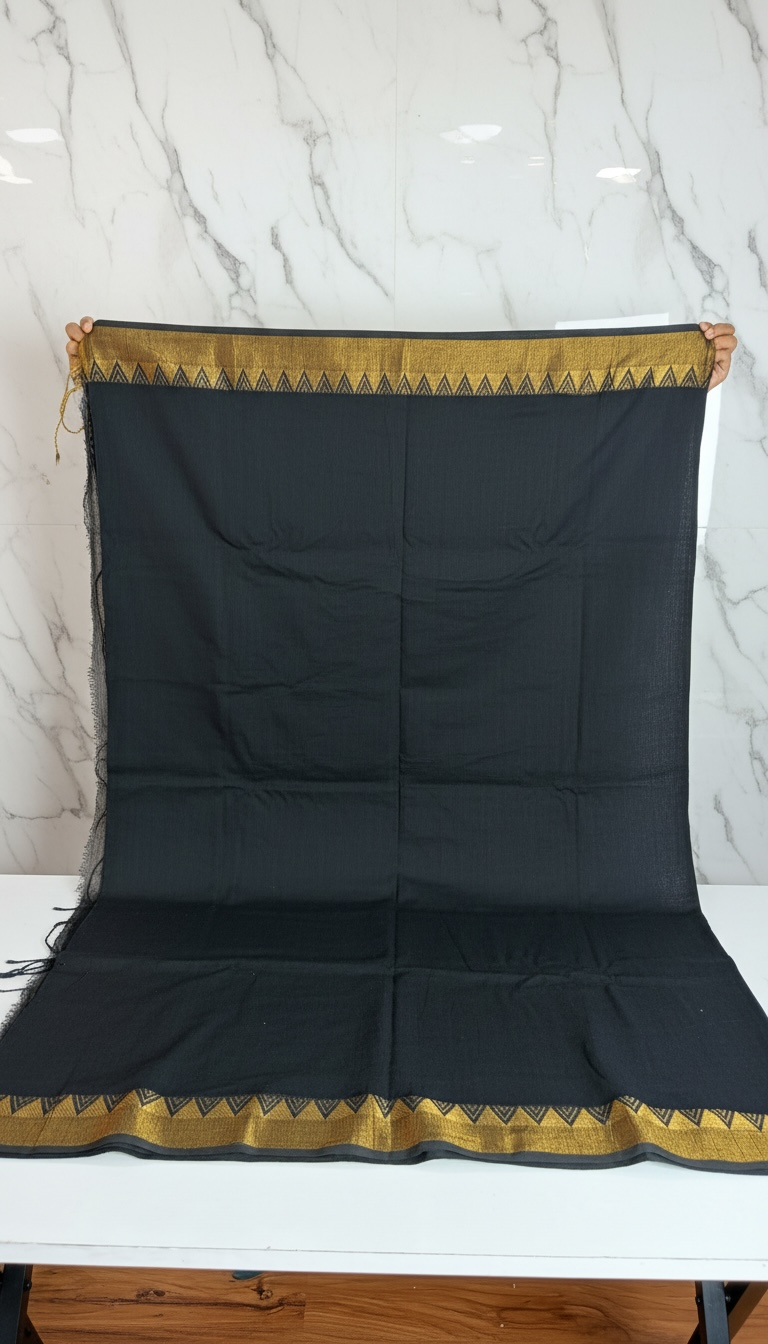 Power in Black- Cotton Saree | SHOBITAM