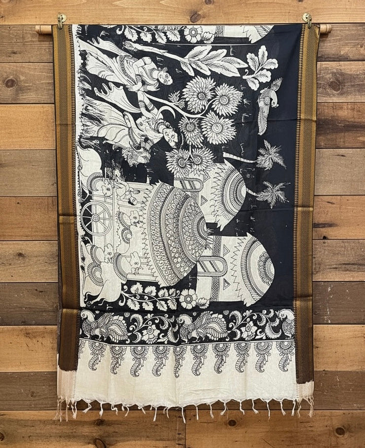 The Rustic Story- Handpainted Kalamkari Dupatta | SHOBITAM