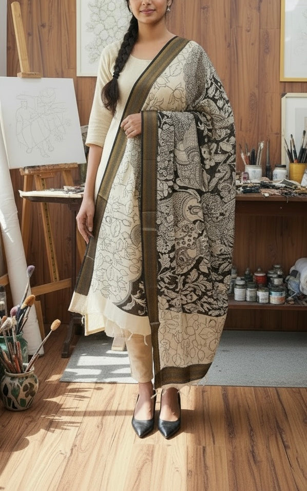 The Grand Art- Handpainted Kalamkari Dupatta | SHOBITAM
