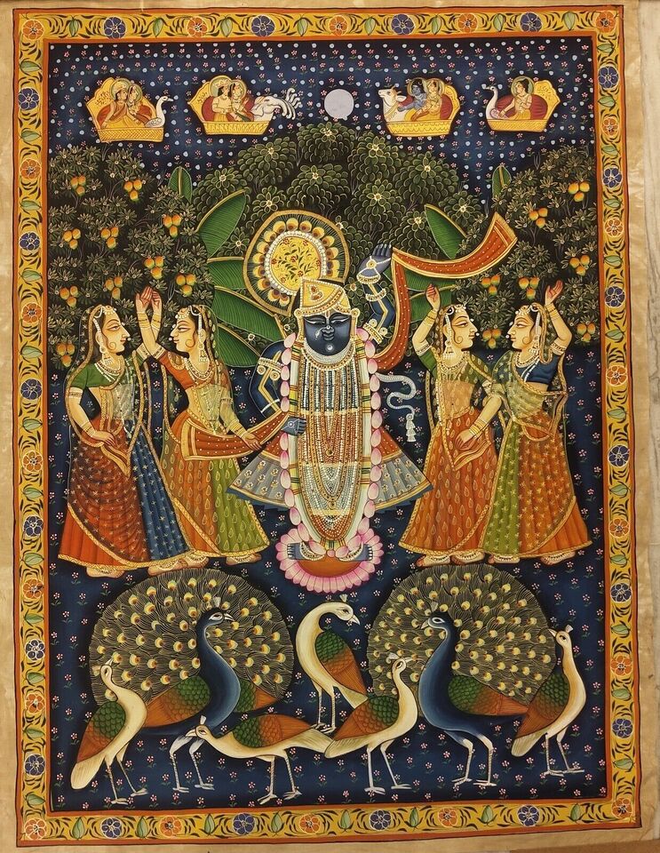 2x3 feet Authentic Jaipur Painting Shreenath ji Moor Manch | SHOBITAM