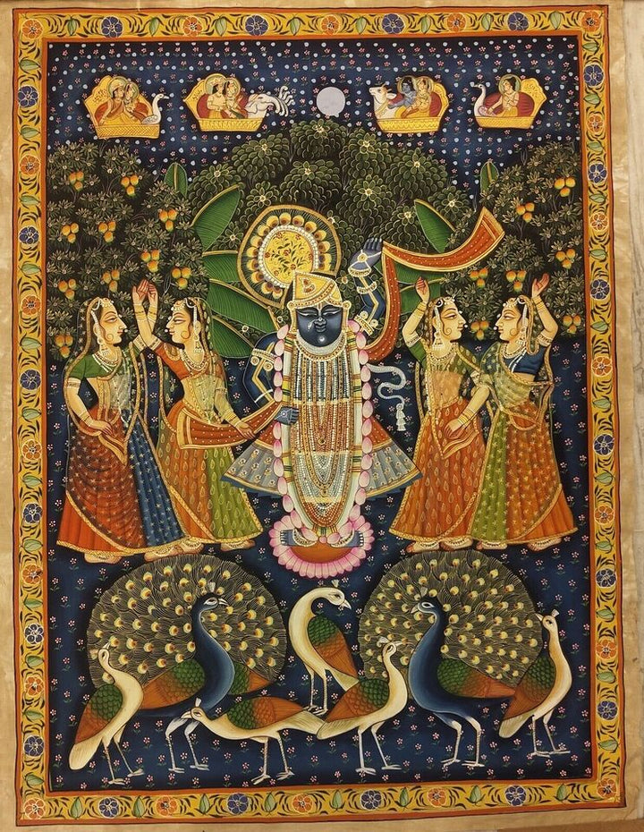2x3 feet Authentic Jaipur Painting Shreenath ji Moor Manch | SHOBITAM