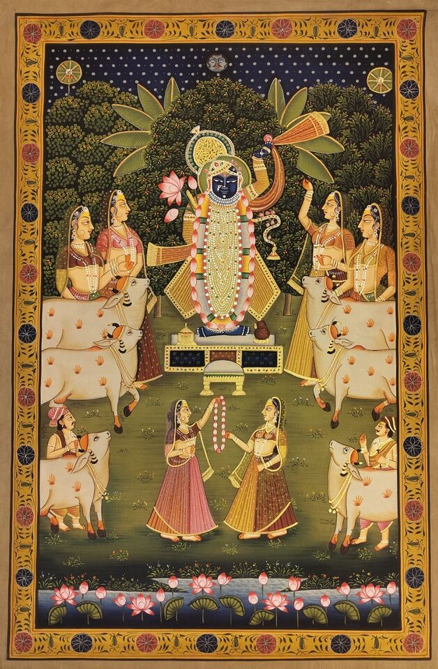 2x3 feet Authentic Jaipur Painting Shreenath ji phool Swagat | SHOBITAM