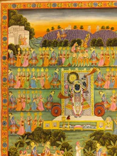 3x4 feet Authentic Jaipur Painting Shreenath ji and Gopi Raas  | SHOBITAM