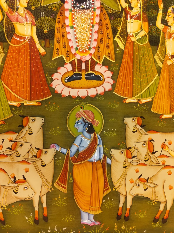2x3 feet Authentic Jaipur Painting SHREENATH JI as GAU CHARAK  | SHOBITAM