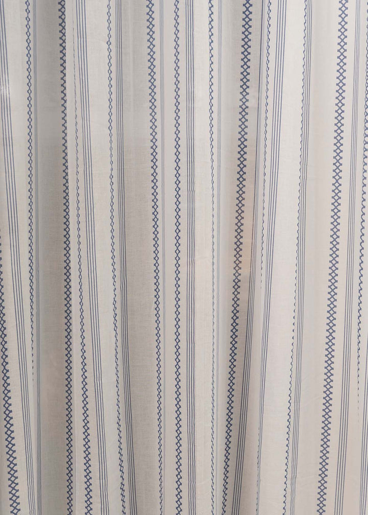 Picket Fence Royal Blue 100% Cotton Sheer Geometric curtain for Living room & bedroom - Light filtering - Single Piece  | SHOBITAM