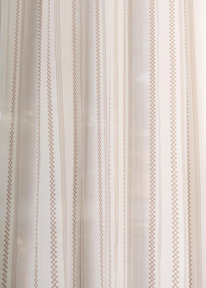 Picket Fence Walnut Grey 100% Cotton Sheer Geometric curtain for Living room & bedroom - Light filtering - Single Piece | SHOBITAM