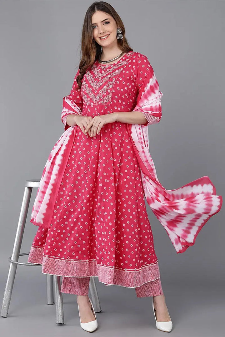 Pink Pure Cotton Anarkali Suit Set | SHOBITAM