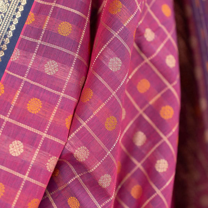 Pink With Blue 1000 Butta Kanchi Cotton Saree With Zari Kanmani | SHOBITAM
