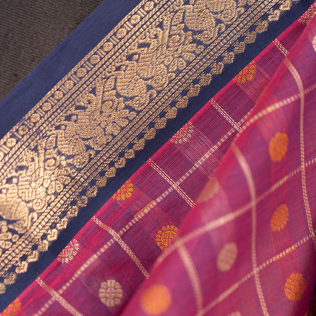 Pink With Blue 1000 Butta Kanchi Cotton Saree With Zari Kanmani | SHOBITAM