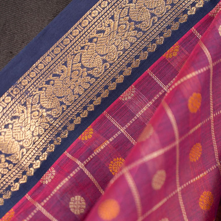 Pink With Blue 1000 Butta Kanchi Cotton Saree With Zari Kanmani | SHOBITAM