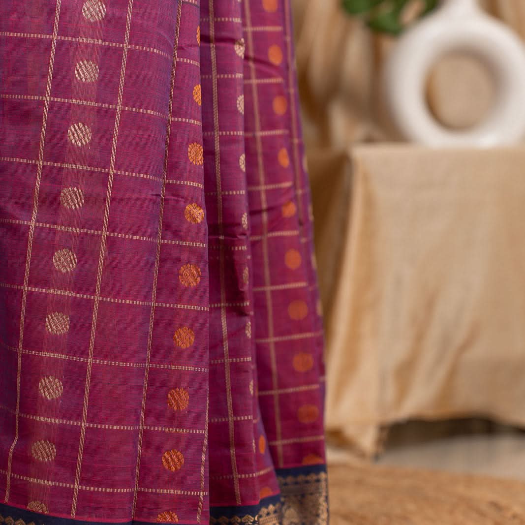 Pink With Blue 1000 Butta Kanchi Cotton Saree With Zari Kanmani | SHOBITAM