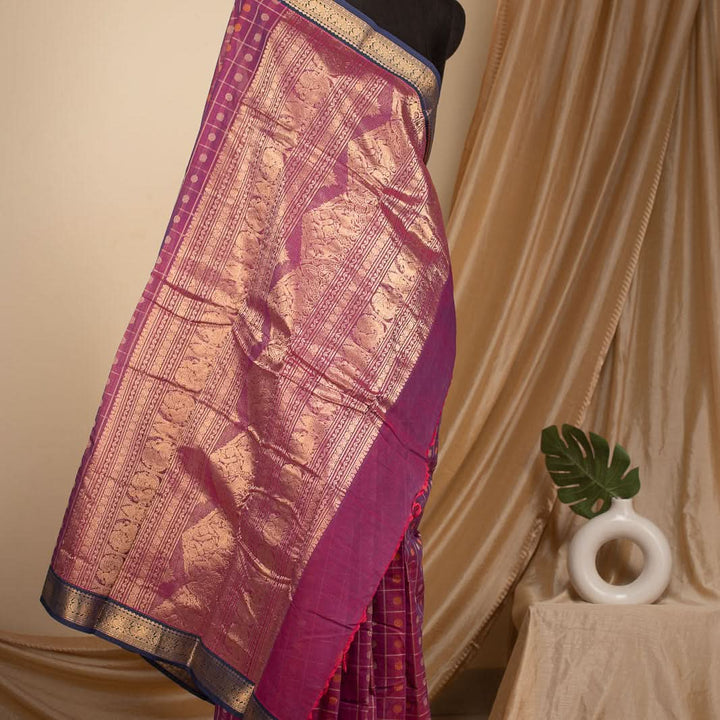 Pink With Blue 1000 Butta Kanchi Cotton Saree With Zari Kanmani | SHOBITAM