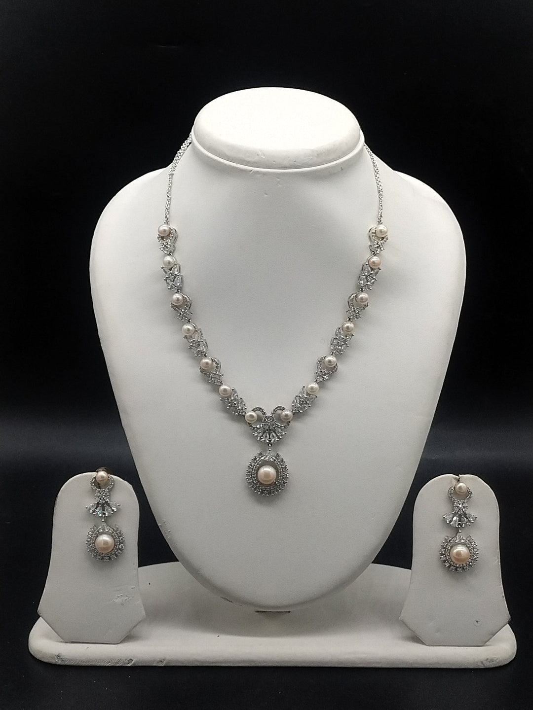 Pink Pearl Necklace Set – Elegant CZ Designer Jewellery | SHOBITAM