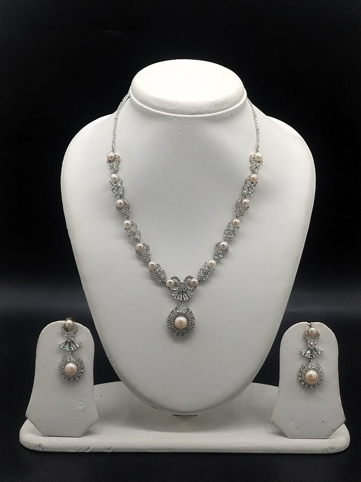 Pink Pearl Necklace Set – Elegant CZ Designer Jewellery | SHOBITAM