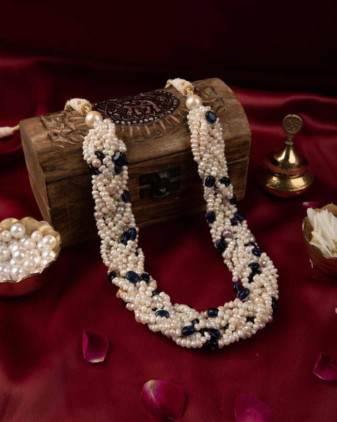 Noor-e-Raat: Pearl & Tanzanite Braided Mala  | SHOBITAM