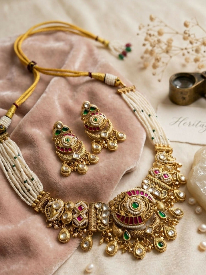 Royal Kundan Polki Choker Set with Emerald & Ruby Drops | SHOBITAM