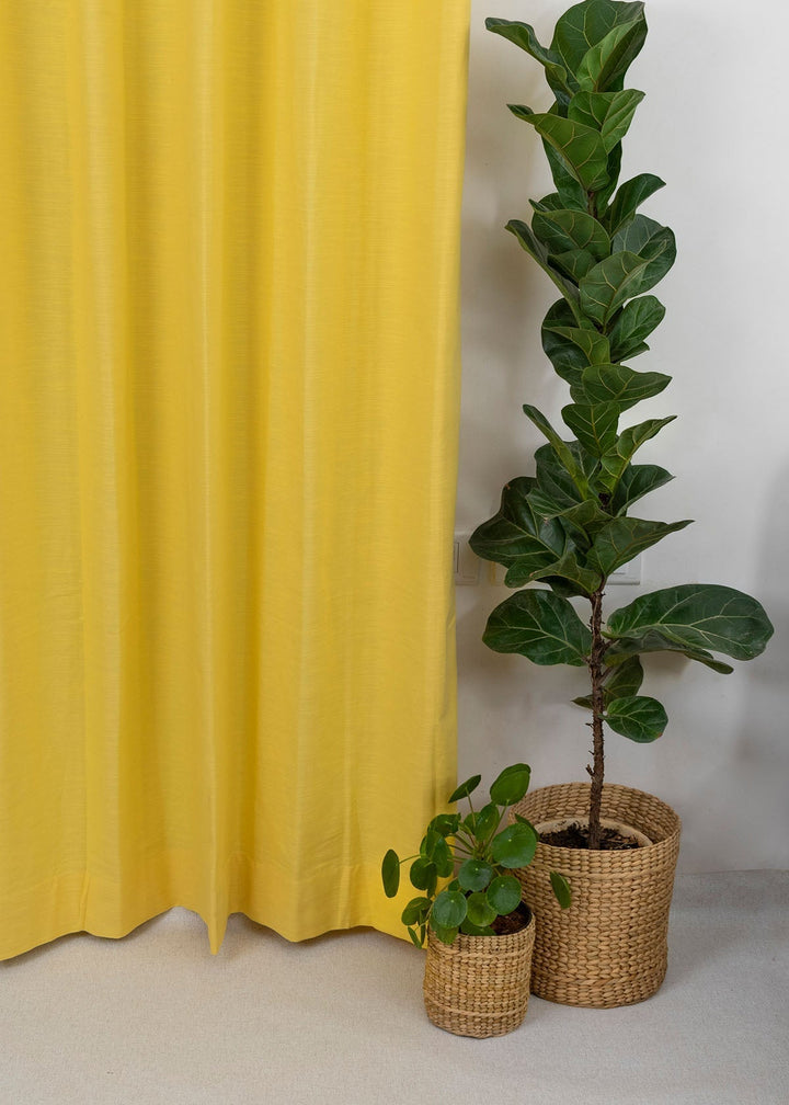 Solid Primrose yellow 100% cotton plain curtain for bedroom - Room darkening - Single Piece | SHOBITAM