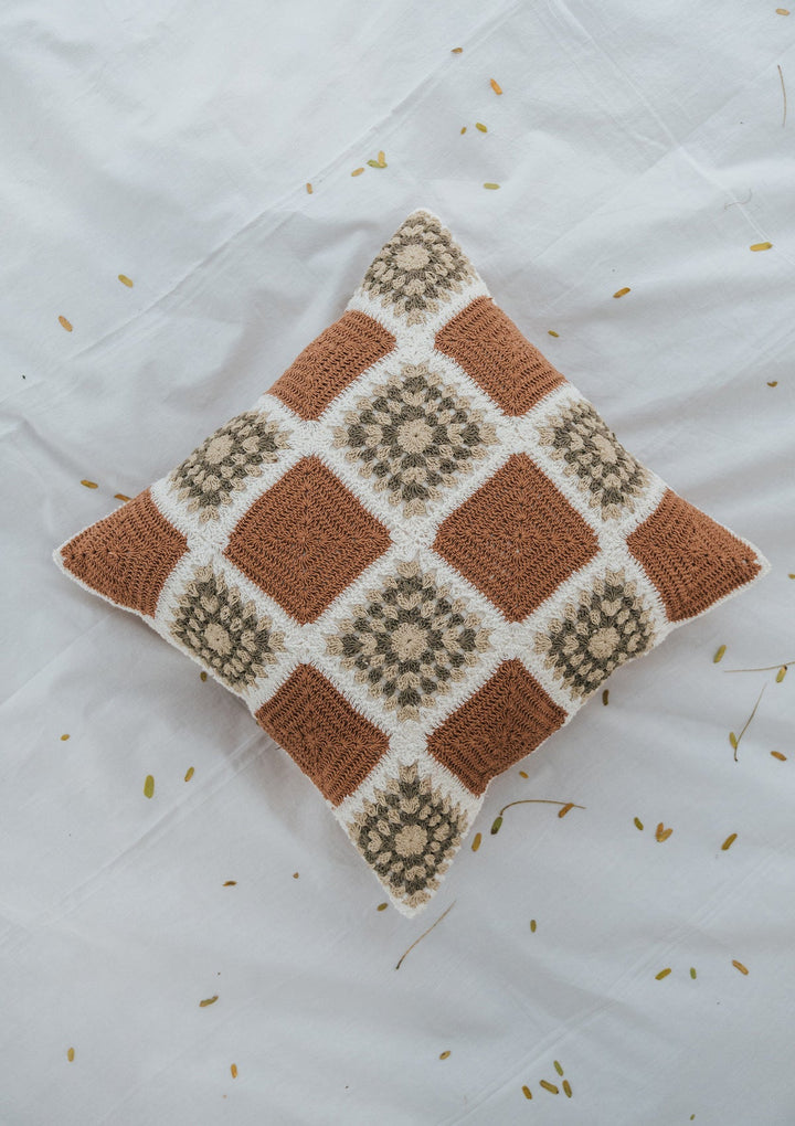 Prism Rust Crochet Geometric Fusion Cushion Cover for Sofa – 100% Cotton 16" x 16" | SHOBITAM