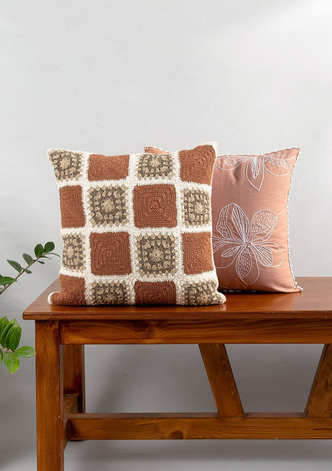 Prism Rust Crochet Geometric Fusion Cushion Cover for Sofa – 100% Cotton 16" x 16" | SHOBITAM