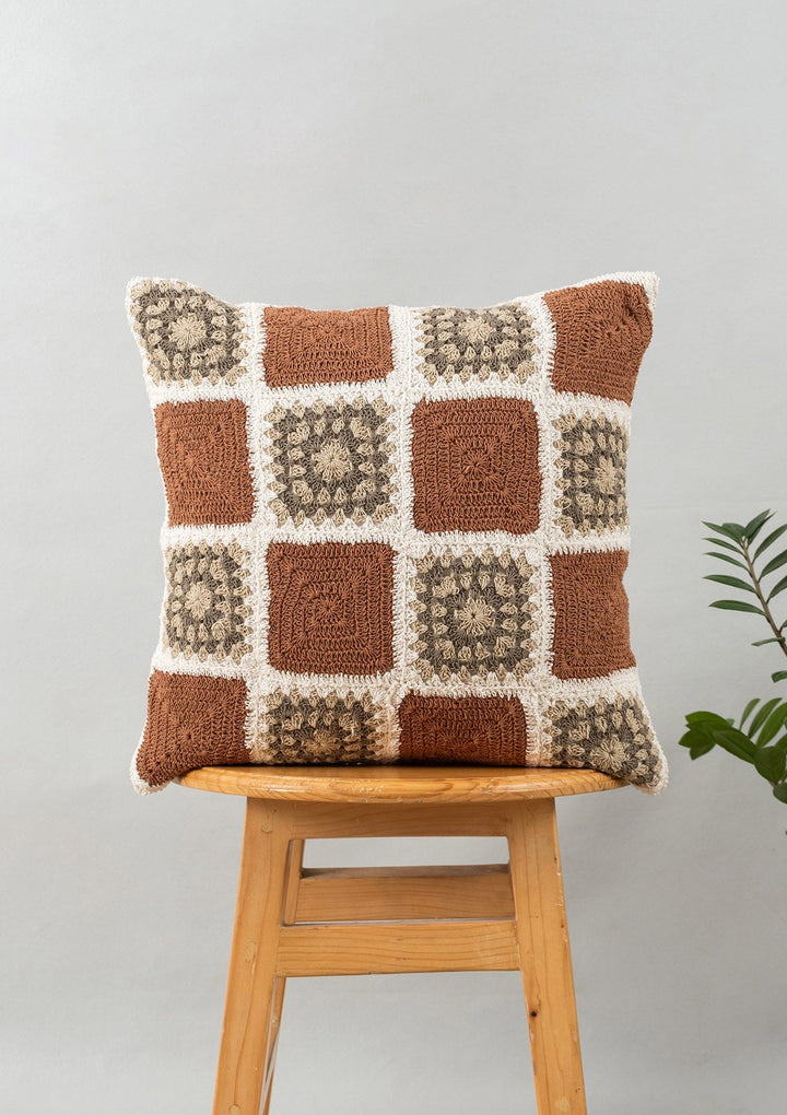 Prism Rust Crochet Geometric Fusion Cushion Cover for Sofa – 100% Cotton 16" x 16" | SHOBITAM