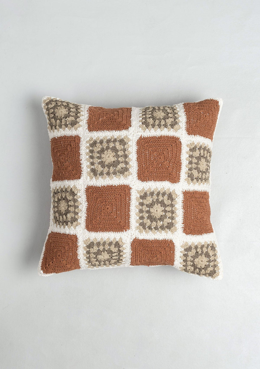 Prism Rust Crochet Geometric Fusion Cushion Cover for Sofa – 100% Cotton 16" x 16" | SHOBITAM