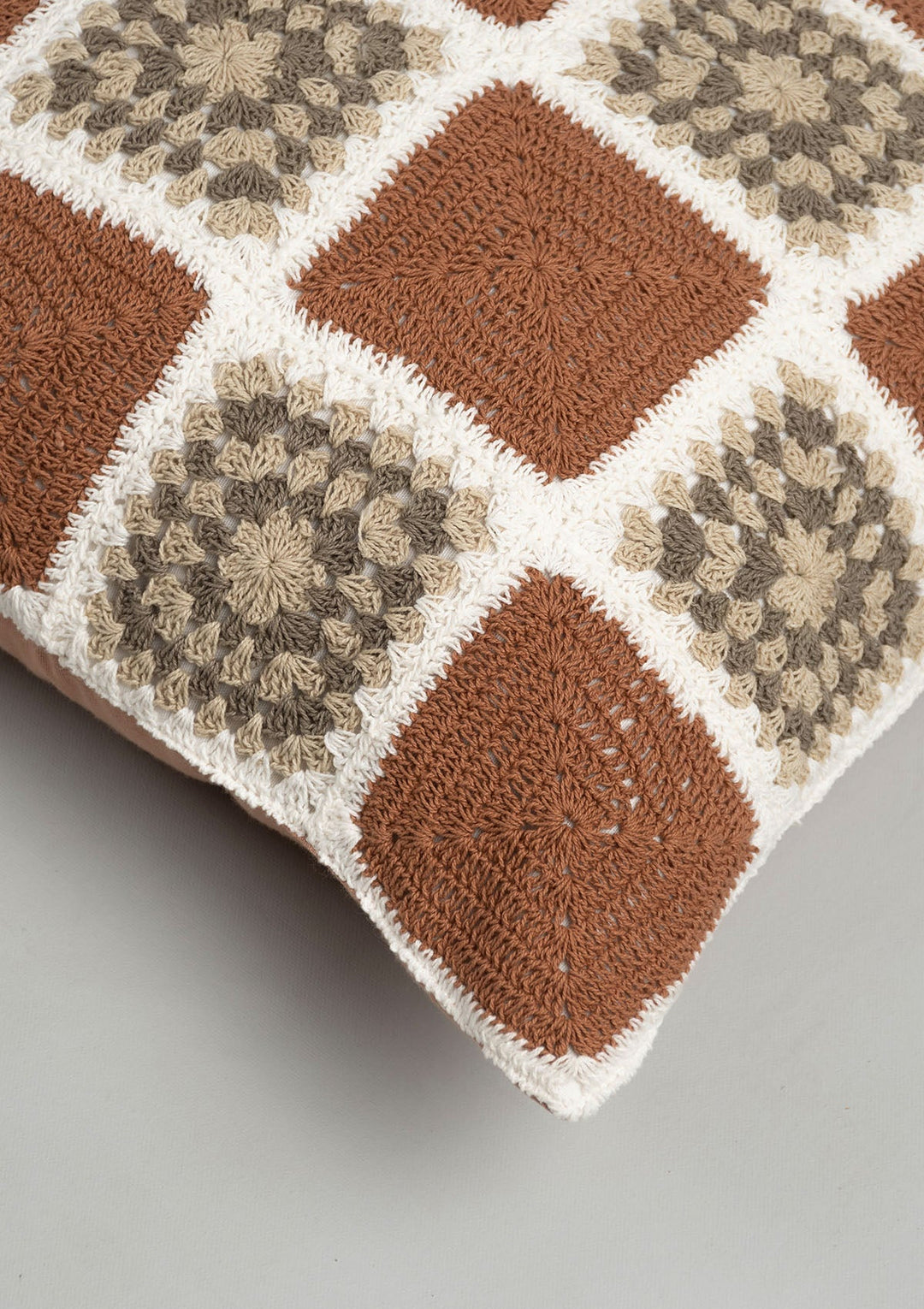 Prism Rust Crochet Geometric Fusion Cushion Cover for Sofa – 100% Cotton 16" x 16" | SHOBITAM