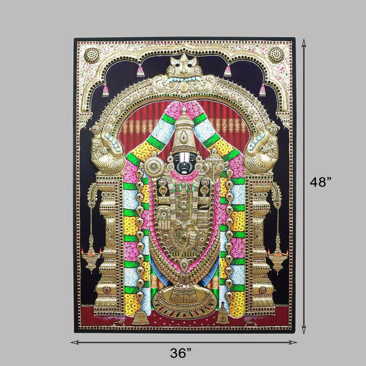 36*48 Tanjore Painting Balaji Authentic With 22 Ct gold Foil and Jaipur Gemstones,Unframed-SHOBITAM