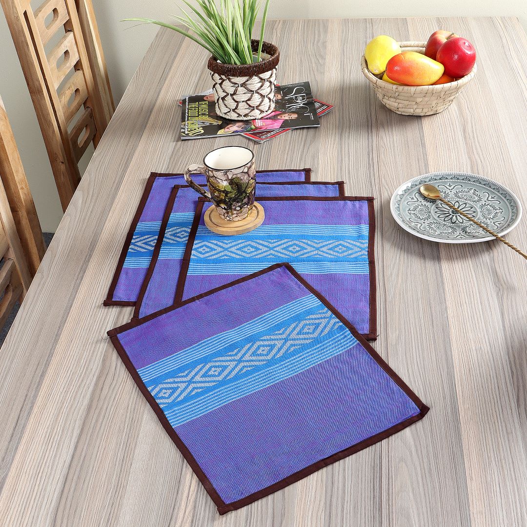 Purple White Cotton Table Mats- 4Pack | SHOBITAM