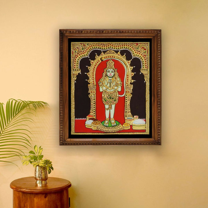 12*10 TANJORE PAINTING HANUMAN STANDING Authentic With 22 Ct Gold Foil and Jaipur Gemstones,Unframed | SHOBITAM
