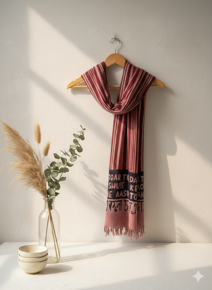 Hibiscus Ekla Cholo Re Dabu Printed Cotton Stole | SHOBITAM