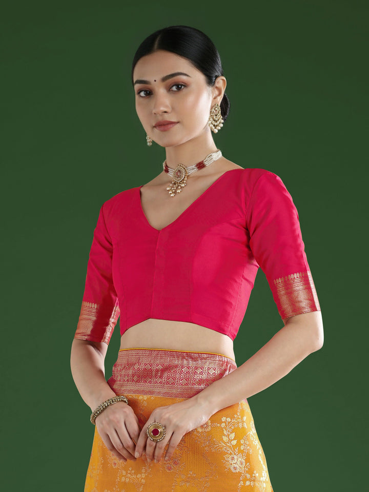 Orange Banarasi Semi Silk Saree With Zari Woven Design | SHOBITAM