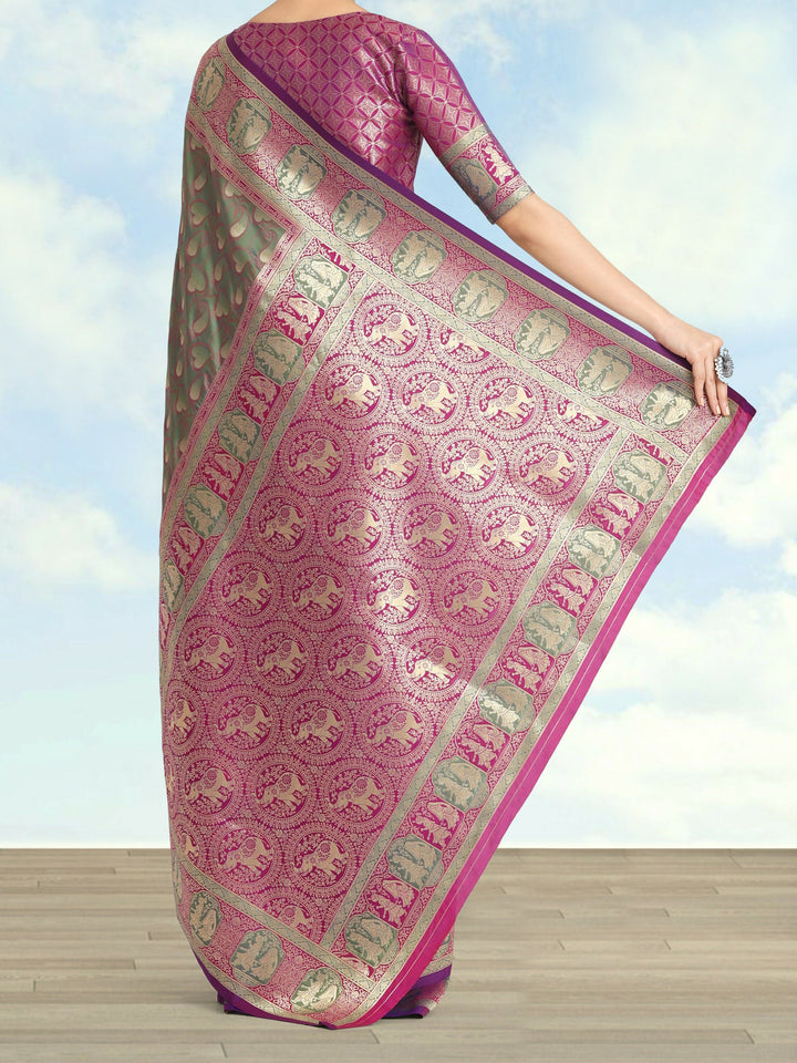 Olive Green Color Weaving Semi Banarasi Silk Saree| SHOBITAM