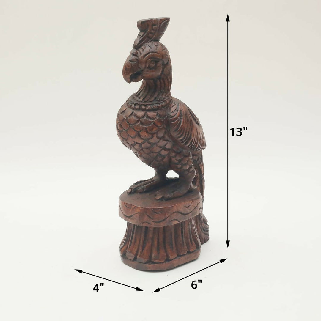carved Wooden parrot Tapletop piece with 360 degyee carving | SHOBITAM