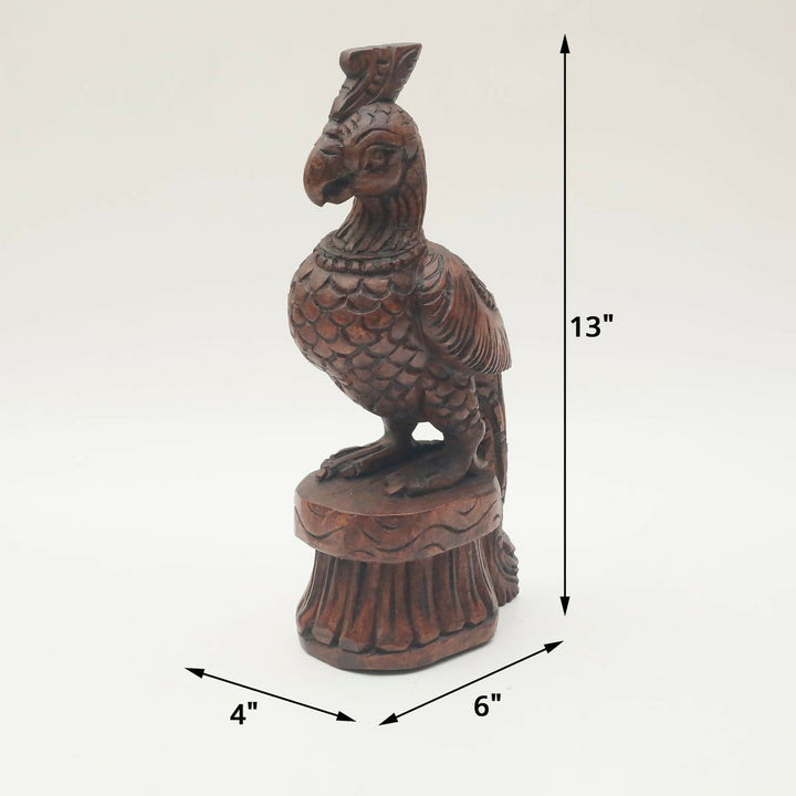 carved Wooden parrot Tapletop piece with 360 degyee carving | SHOBITAM