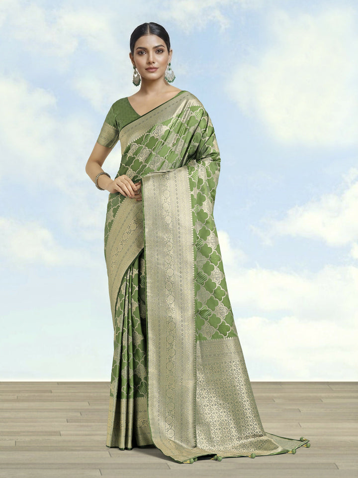 Green Banarasi Satin Silk Saree