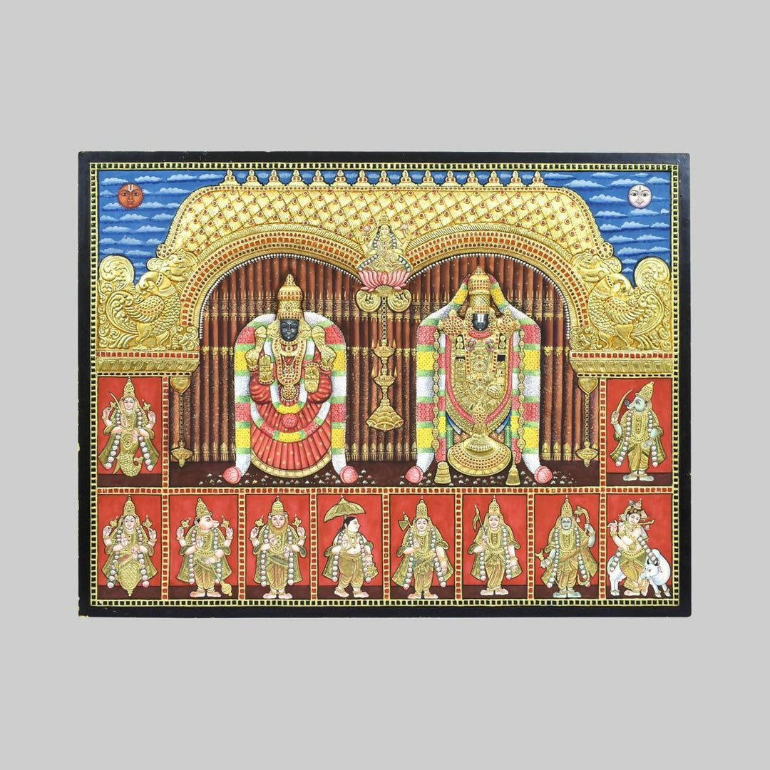 TANJORE ANTIQUE BALAJI PADMAVATHY WITH DASAVATHARAM 36*48 | SHOBITAM