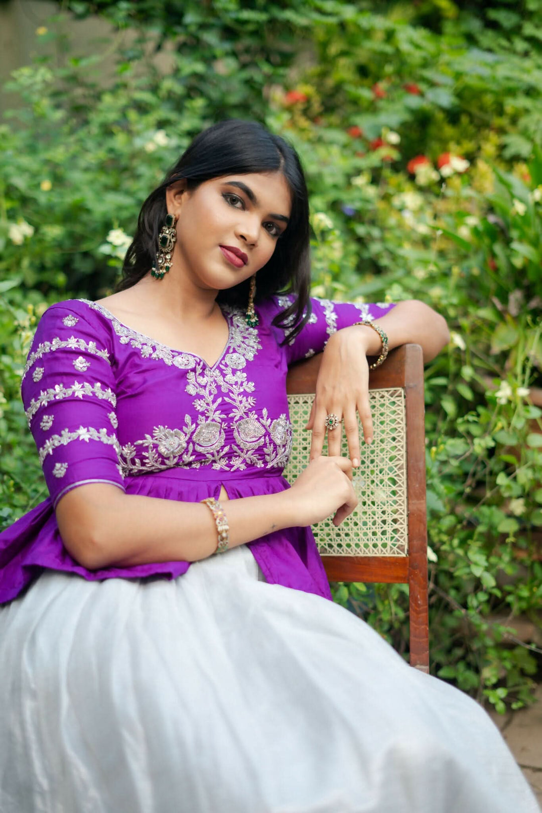 Rich Purple Raw Silk Peplum Blouse & Skirt | SHOBITAM