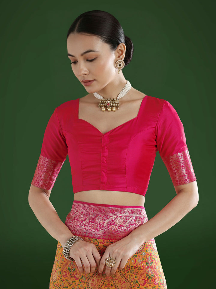 Mustard Banarasi Semi Silk Saree With Traditional Paisley Weaves | SHOBITAM