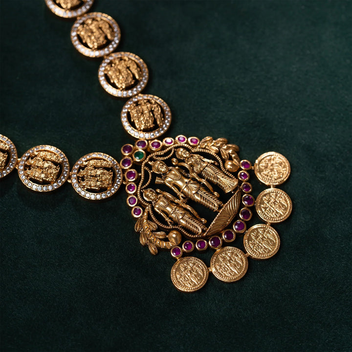 Pure 92.5 Silver, Gold Plated Pink Vanavasini Kasu Necklace
