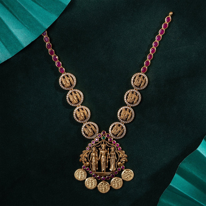 Pure 92.5 Silver, Gold Plated Pink Vanavasini Kasu Necklace