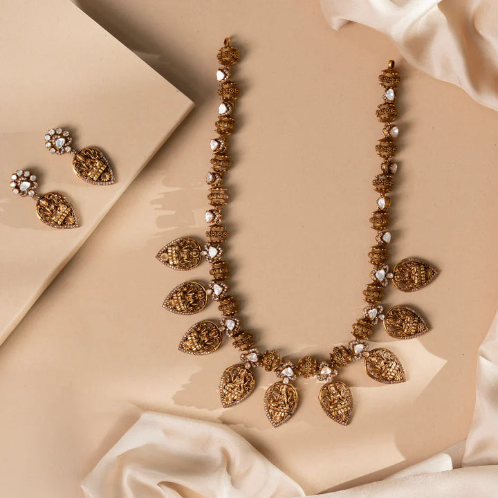 Pure 92.5 Silver, Gold plated  Padma Patra Necklace Set