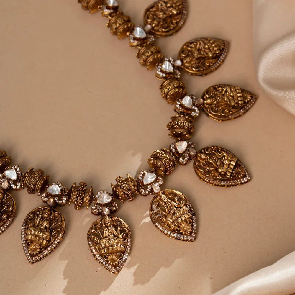 Pure 92.5 Silver, Gold plated  Padma Patra Necklace Set