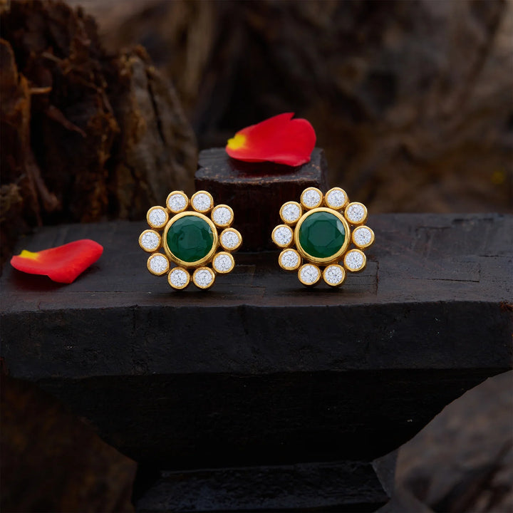 Pure 92.5 Silver, Gold Plated Emeronika Zarika Studs