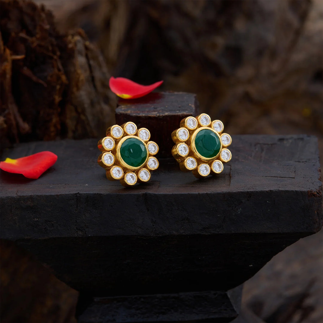 Pure 92.5 Silver, Gold Plated Emeronika Zarika Studs
