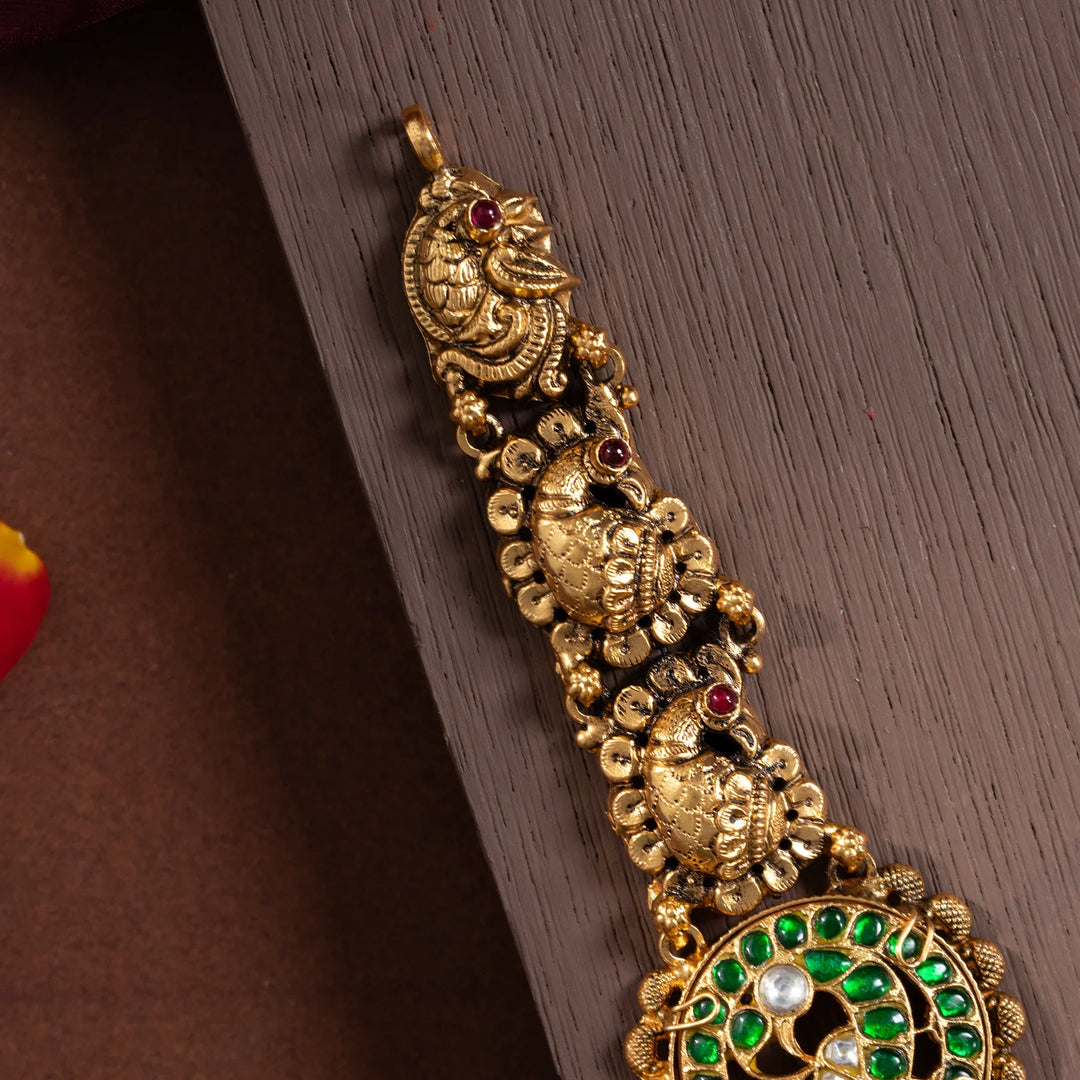 Stunning 92.5 Silver, Gold Plated Surabhi Mor Necklace