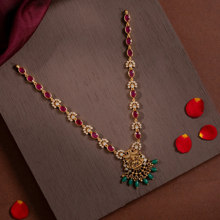 Stunning 92.5 Silver, Gold Plated Navamani Vishnu-Patni Short Necklace