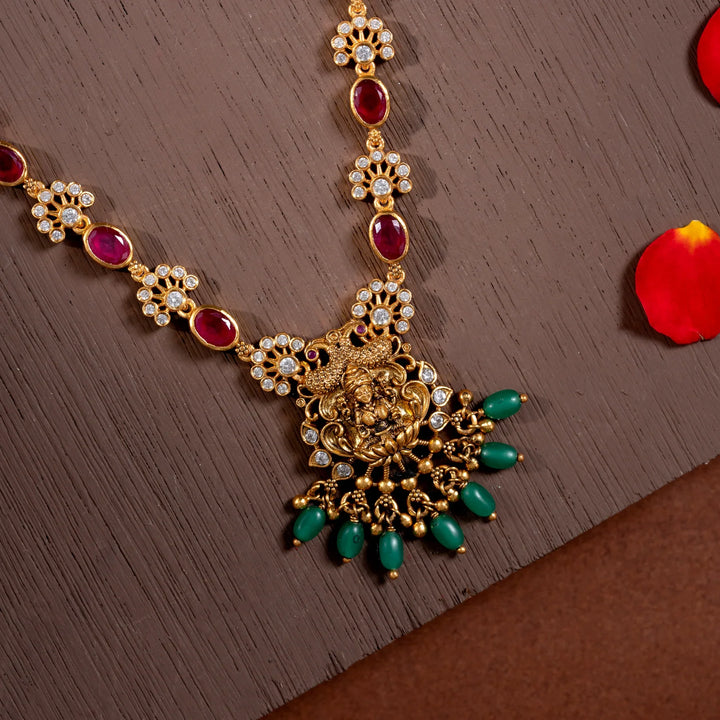 Stunning 92.5 Silver, Gold Plated Navamani Vishnu-Patni Short Necklace