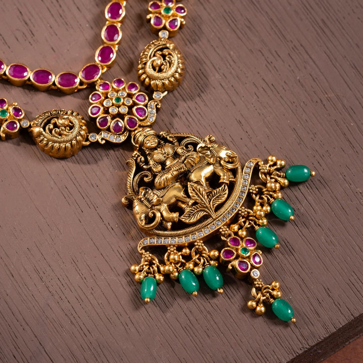 Stunning 92.5 Silver, Gold Plated Chaturbhuja Dwi-Mala