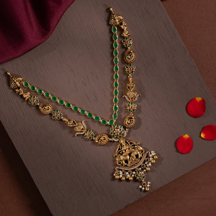 Stunning 92.5 Silver, Gold Plated Chaturbhuja Dwi-Mala