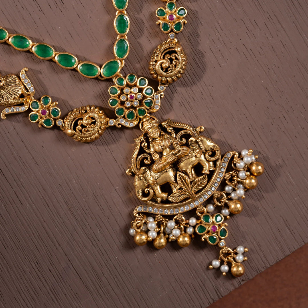 Stunning 92.5 Silver, Gold Plated Chaturbhuja Dwi-Mala
